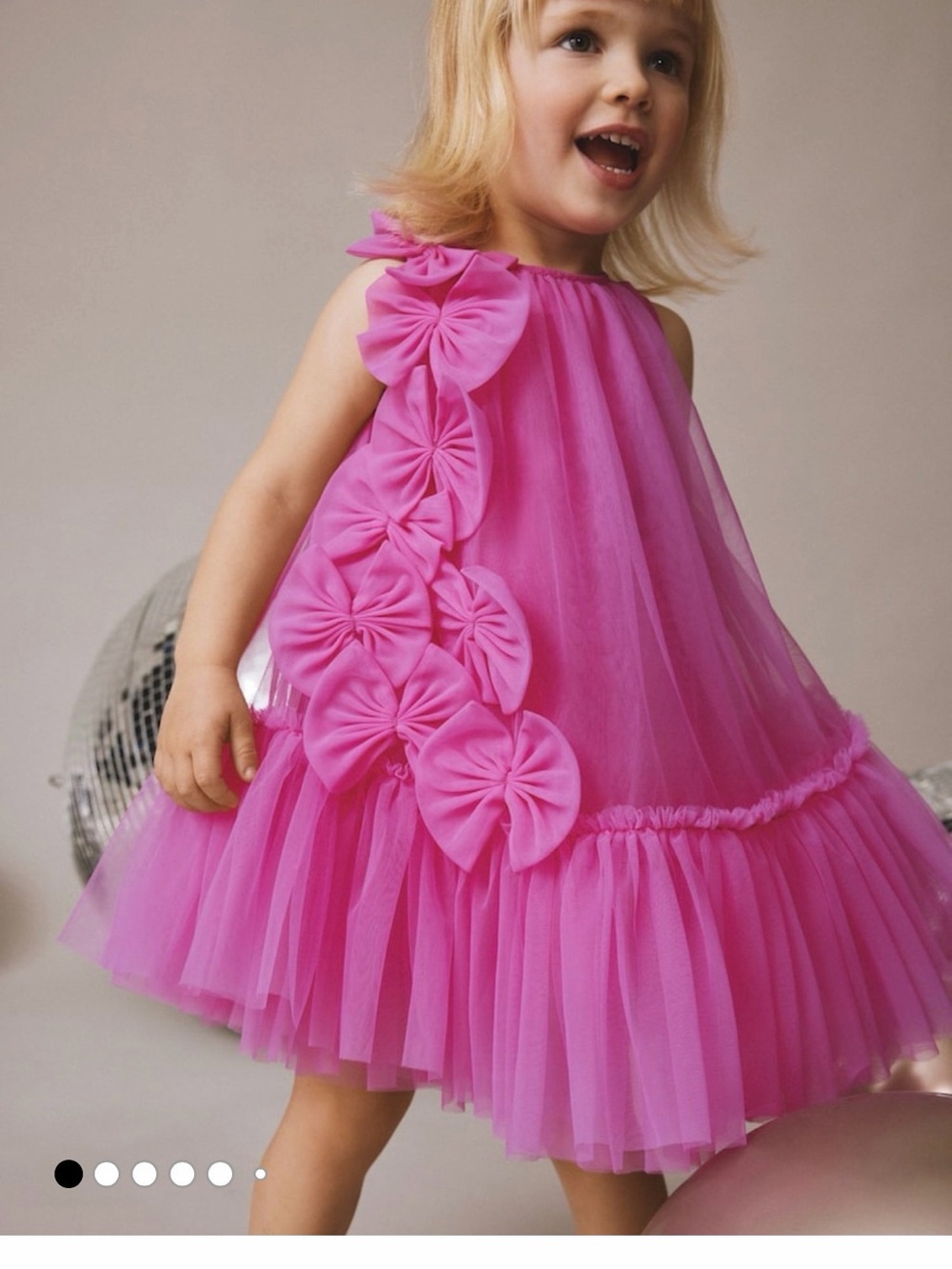 Girls' Bright Pink Tulle Party Dress with Rosette Details